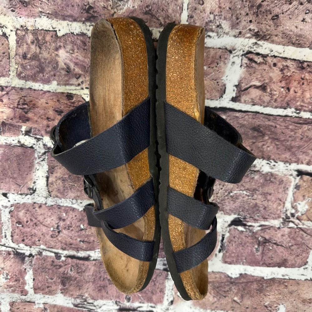 Birki's Navy Blue Leather Strappy Cork Footbed Sandals US Size 9/9.5 - Picture 8 of 13